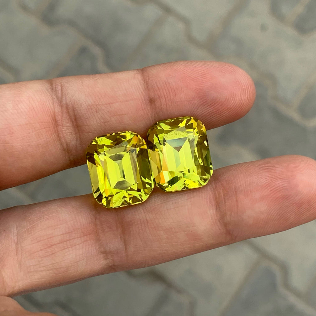 37.60 Carat Natural Loose Fine Lemon Citrine Pair Cushion Cut African Gemstone