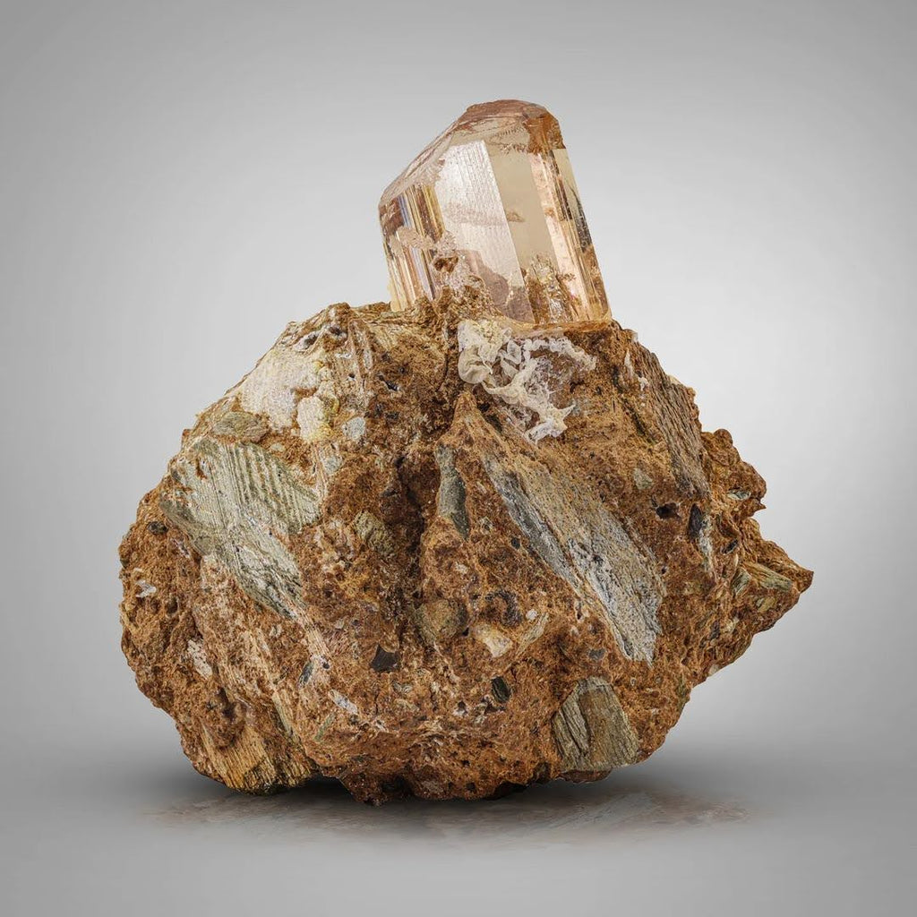 Champagne Brown Gem Topaz Crystal on Calcite from Pakistan
