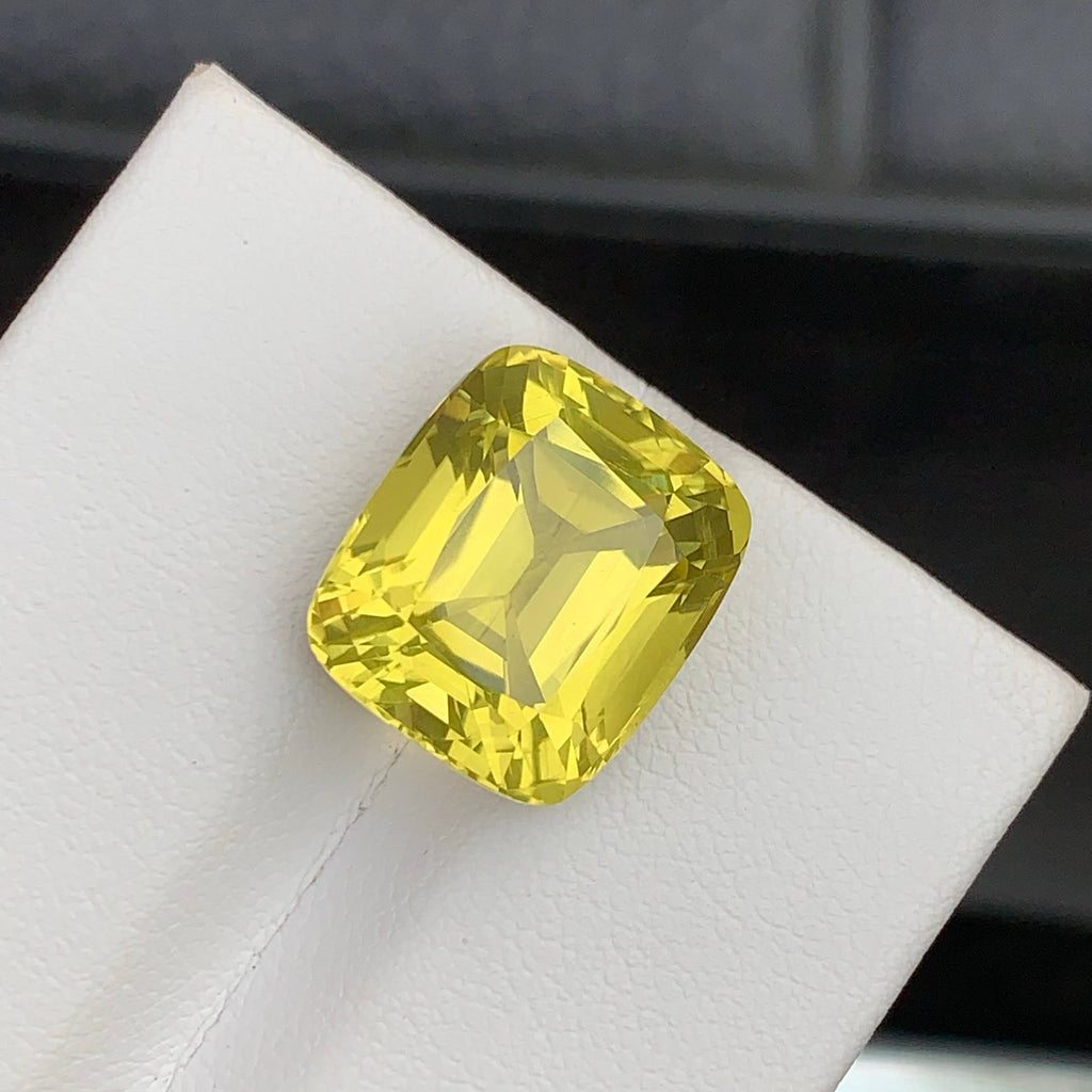 12.45 Carat Natural Loose Lemon Color Citrine Cushion Cut African Gemstone