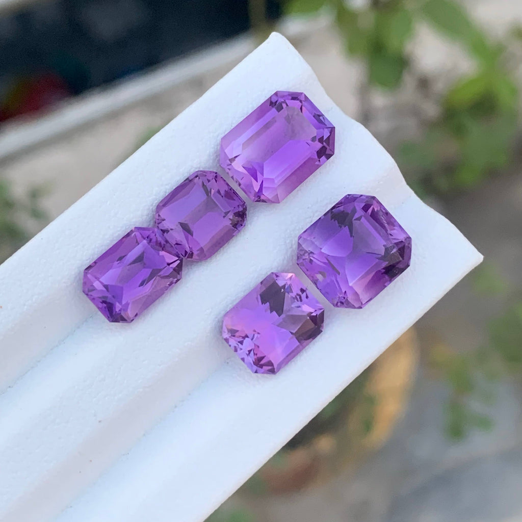 16.65 Carat Natural Loose 5 Piece Purple Amethyst Stone Lot Brazilian Gemstone