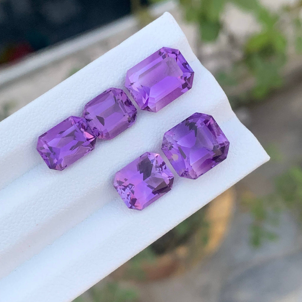 16.65 Carat Natural Loose 5 Piece Purple Amethyst Stone Lot Brazilian Gemstone