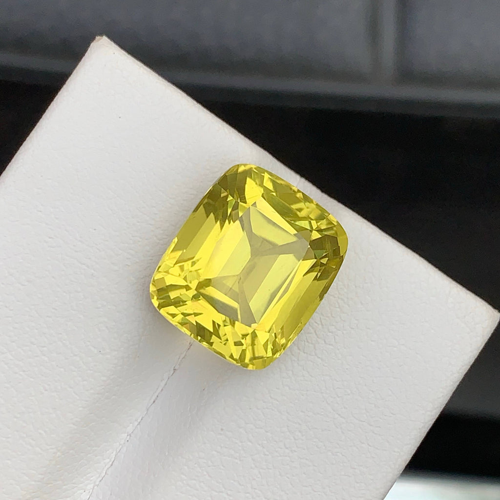 12.45 Carat Natural Loose Lemon Color Citrine Cushion Cut African Gemstone
