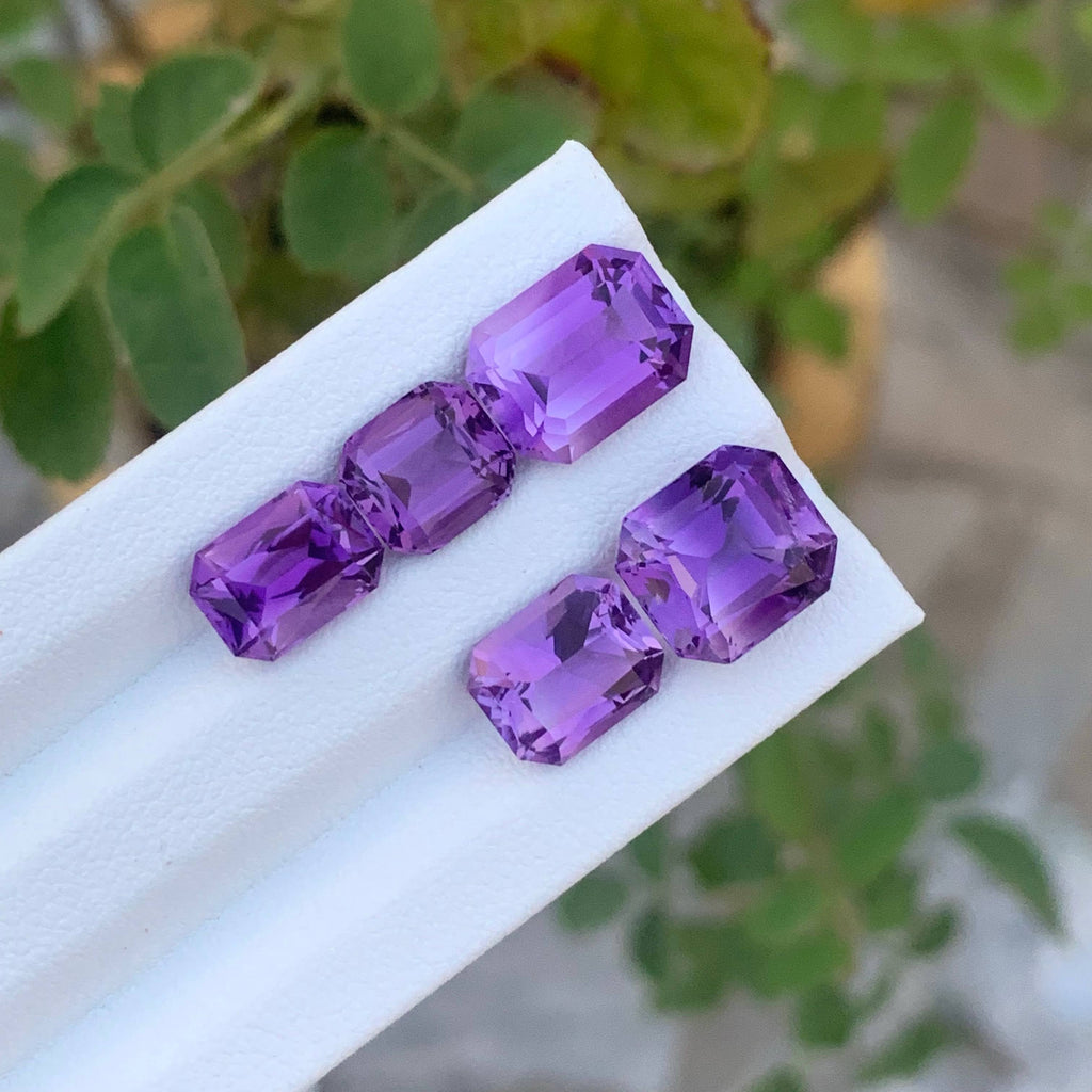 16.65 Carat Natural Loose 5 Piece Purple Amethyst Stone Lot Brazilian Gemstone