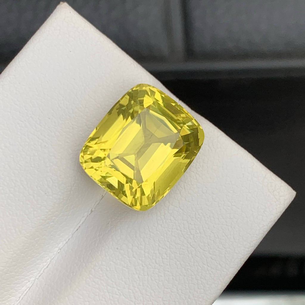 12.45 Carat Natural Loose Lemon Color Citrine Cushion Cut African Gemstone