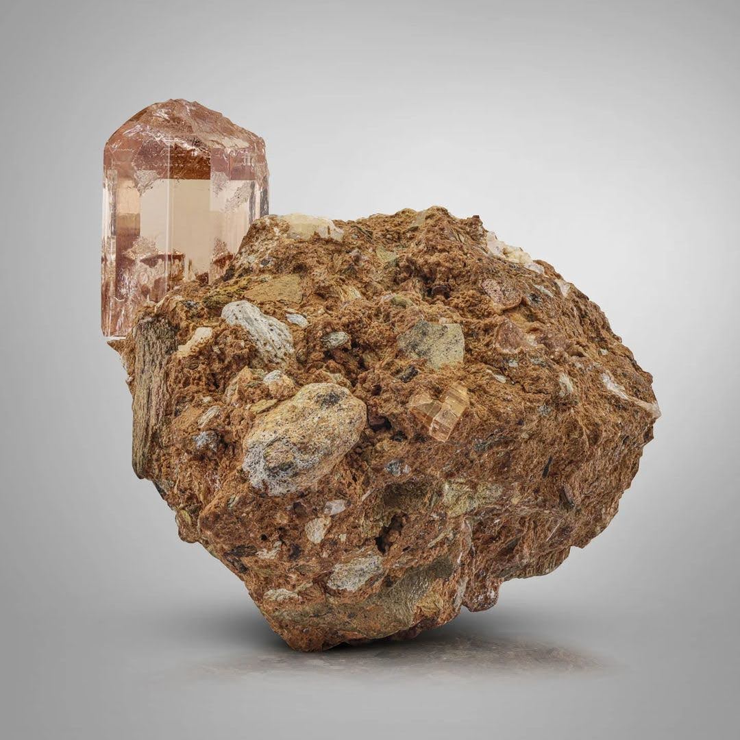 Champagne Brown Gem Topaz Crystal on Calcite from Pakistan