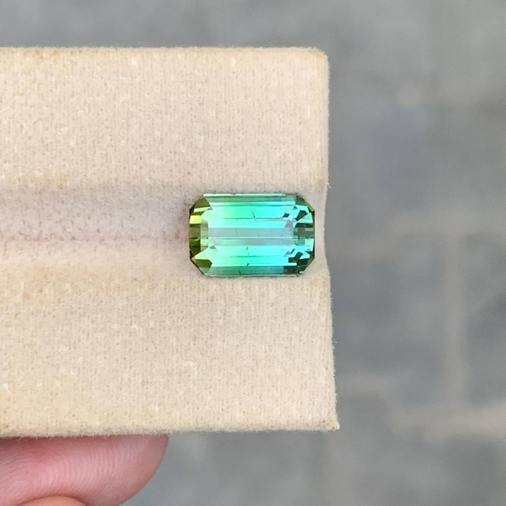 3.75 Carat Natural Loose Bicolor Tourmaline Stone Emerald Cut Afghan Gemstone