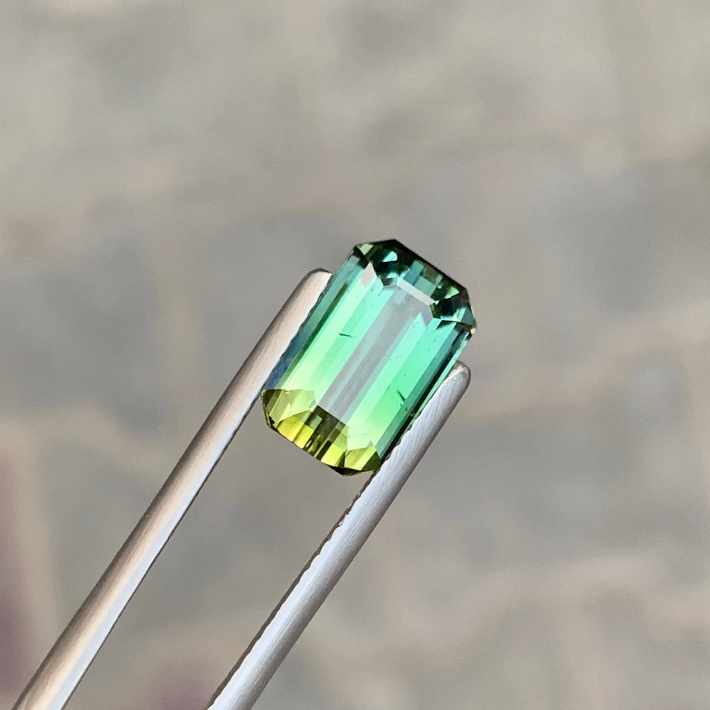 3.75 Carat Natural Loose Bicolor Tourmaline Stone Emerald Cut Afghan Gemstone
