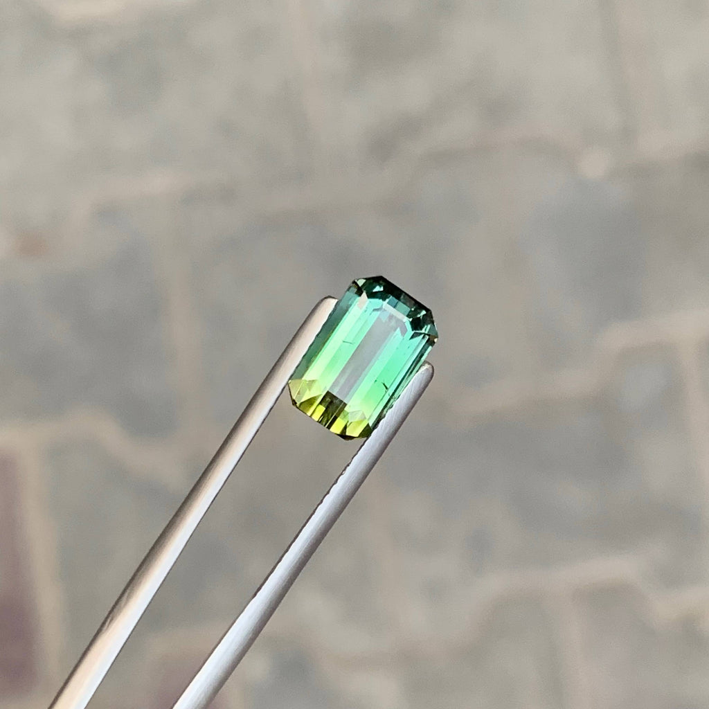 3.75 Carat Natural Loose Bicolor Tourmaline Stone Emerald Cut Afghan Gemstone