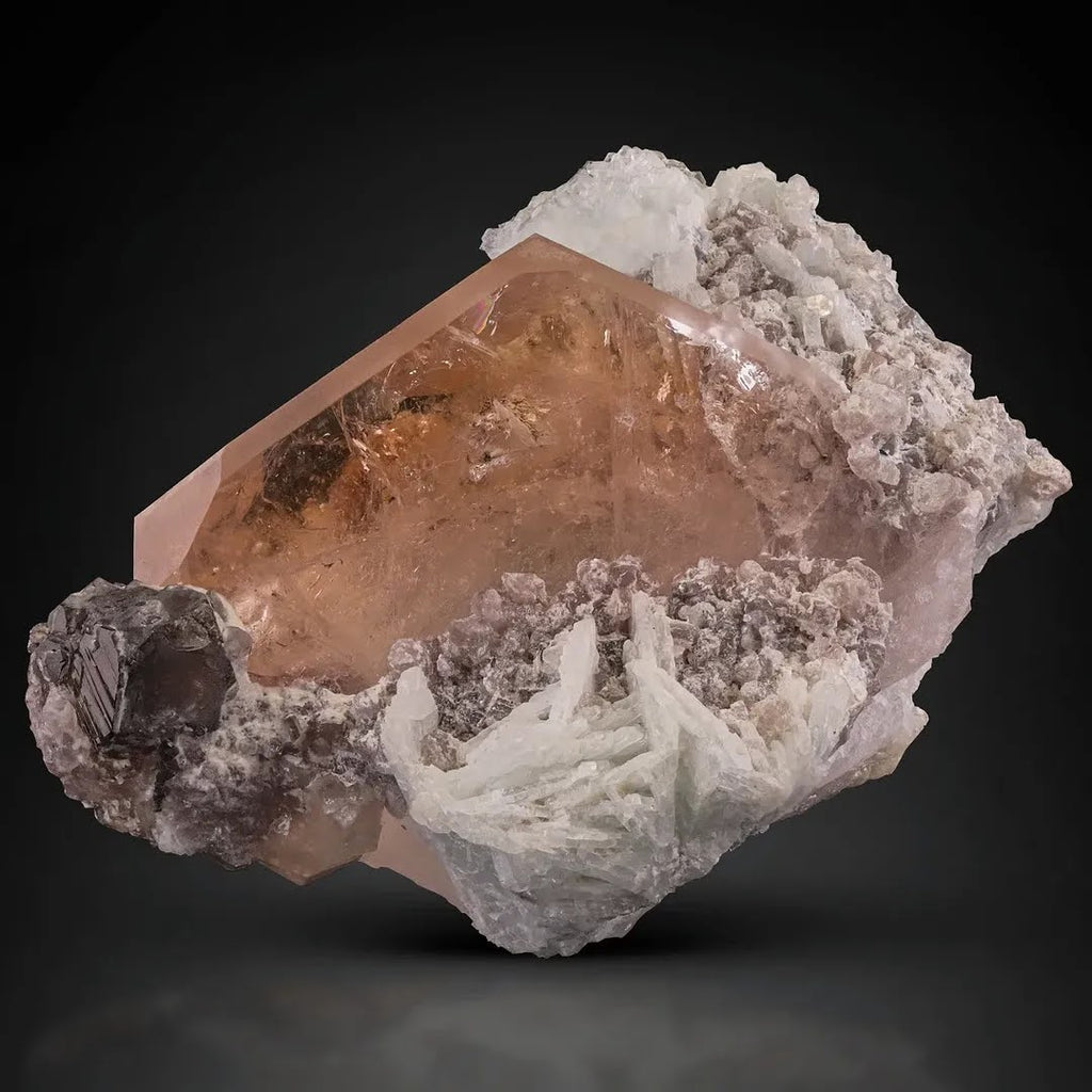 Pinkish-Peach Color Morganite Crystal on Cleavelandite from Afghanistan