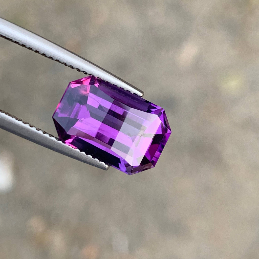 5.60 Carat Natural Loose Deep Purple Amethyst Pixel Cut Brazilian Gemstone