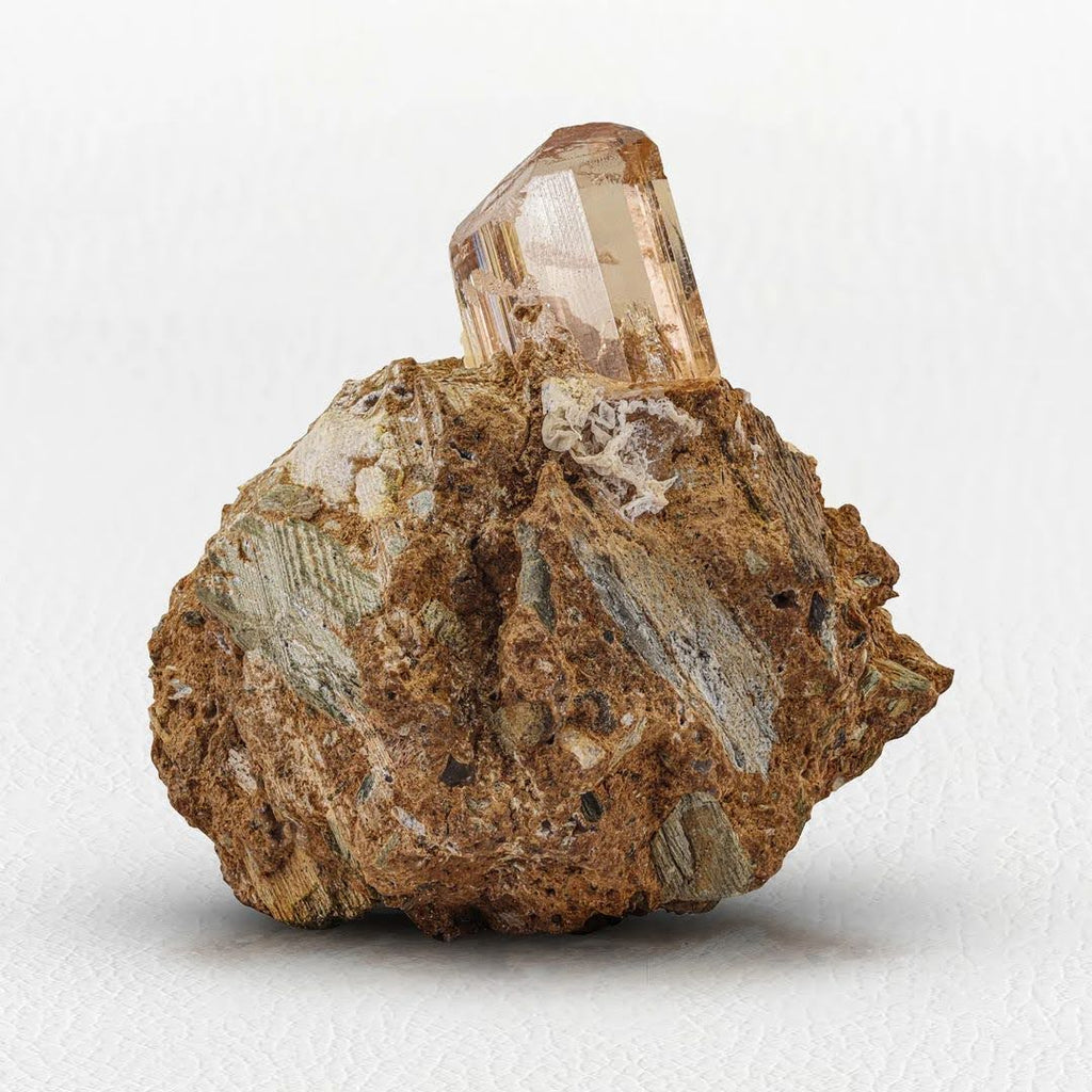 Champagne Brown Gem Topaz Crystal on Calcite from Pakistan