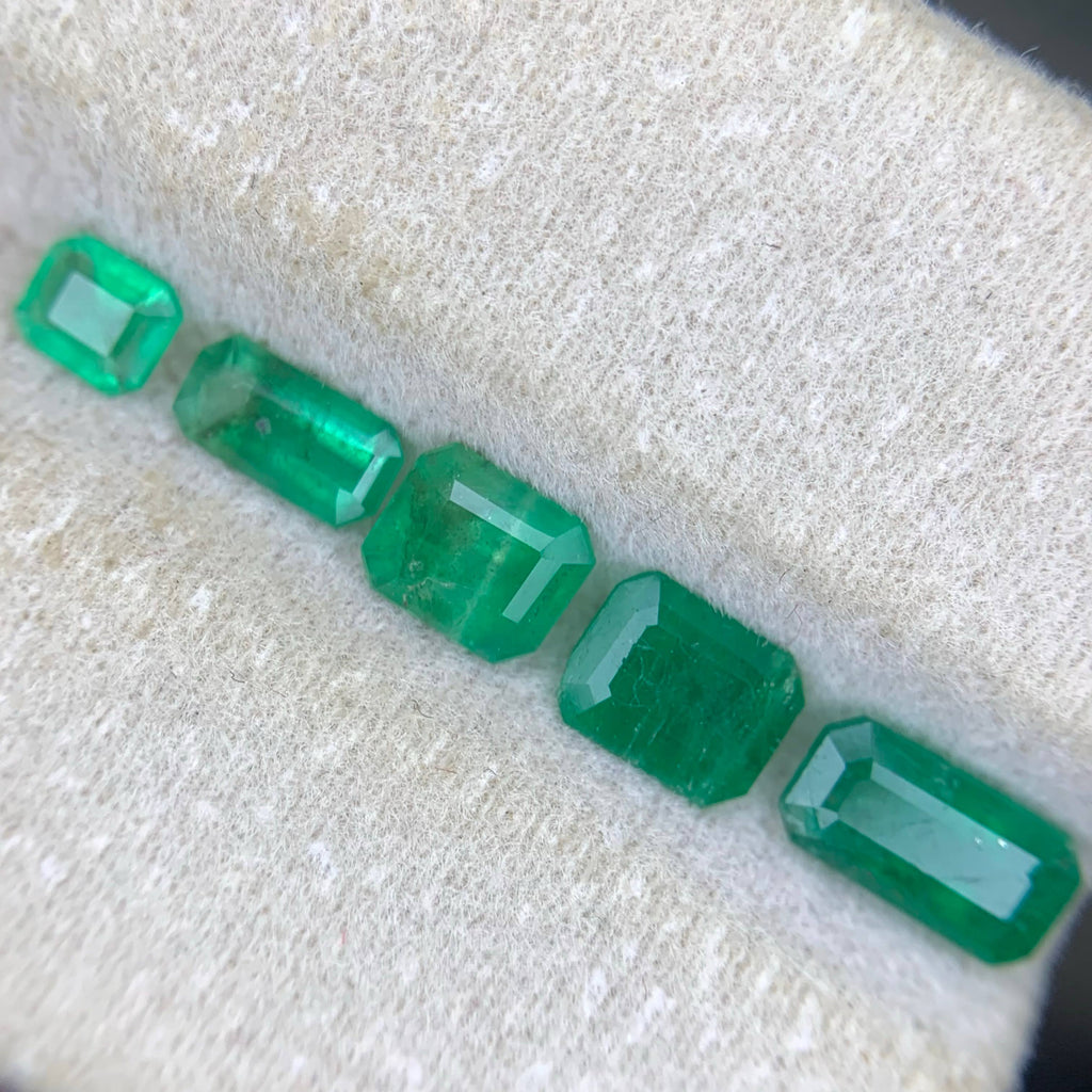 1.95 Carat Loose Green Emerald Lot – 5 Pieces, Emerald Cut, Swat Pakistan