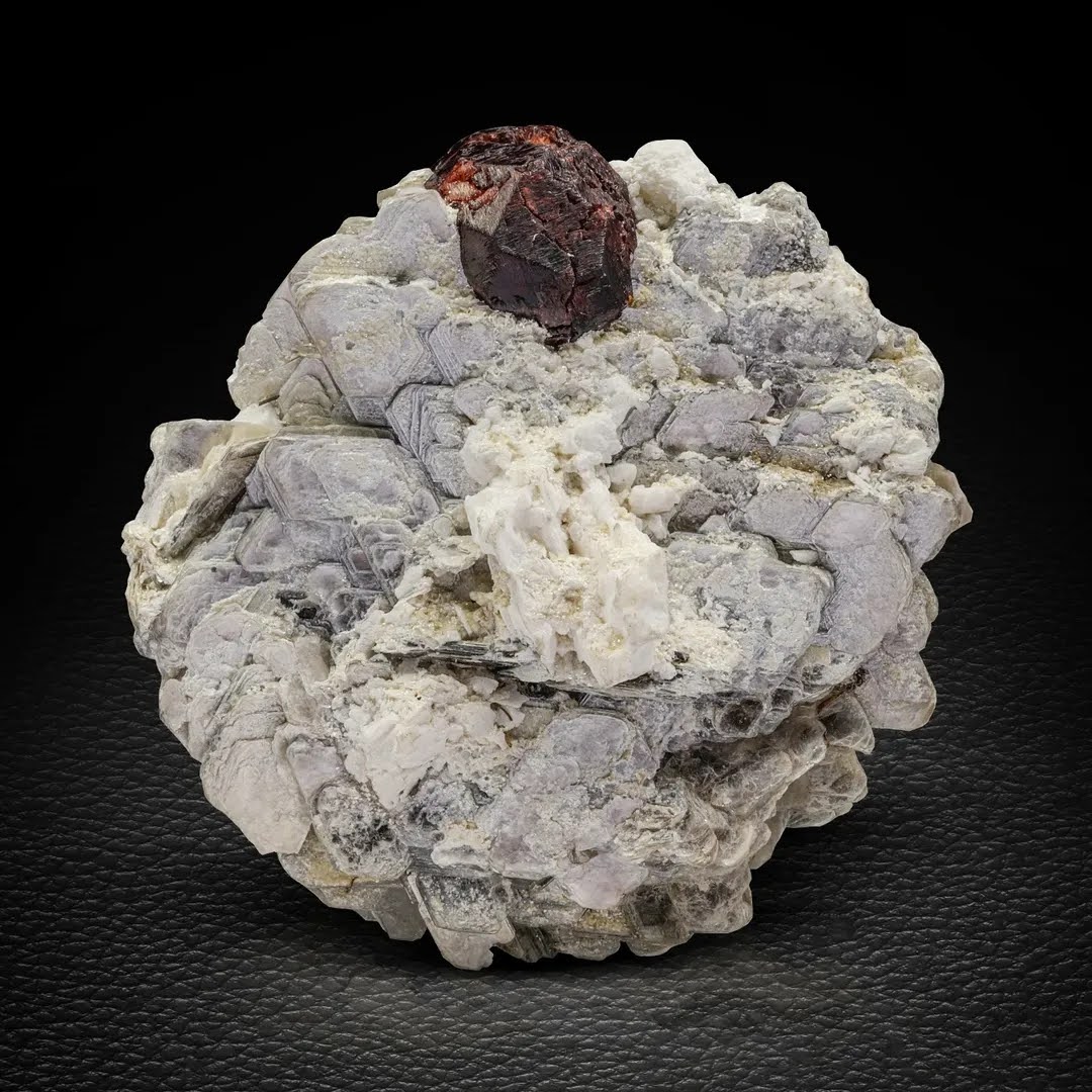 Dark Red Spessartine Garnet Crystal on Muscovite from Pakistan