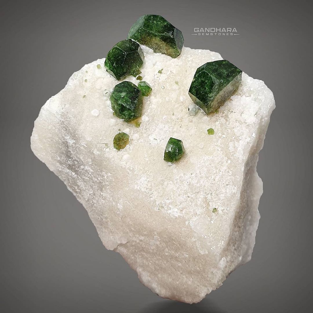 67 Grams Apple Green Dravite Crystals on Calcite Matrix