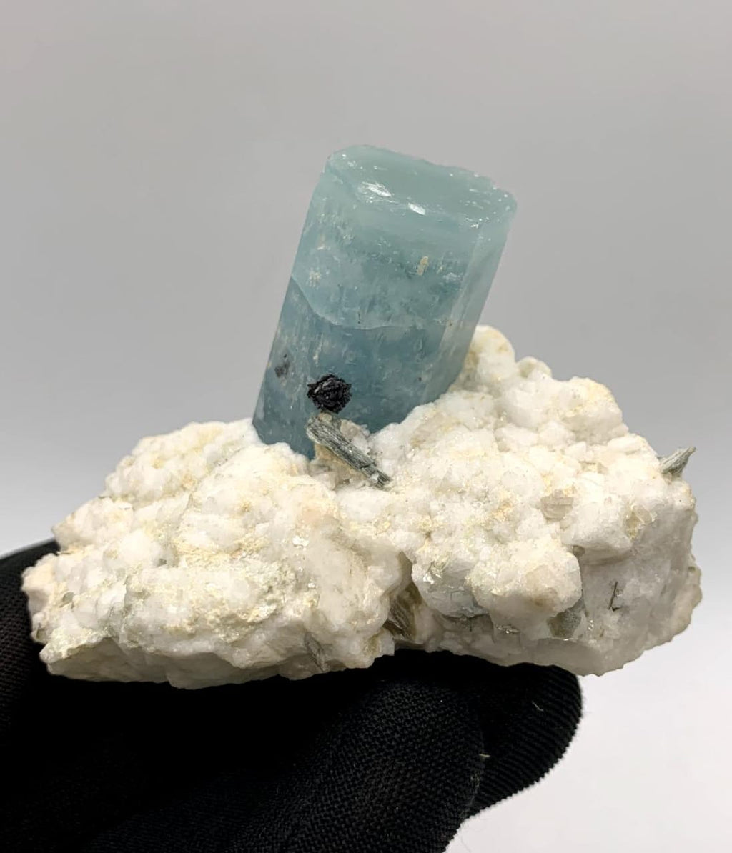 Aquamarine With Hematite Rosette On White Albite