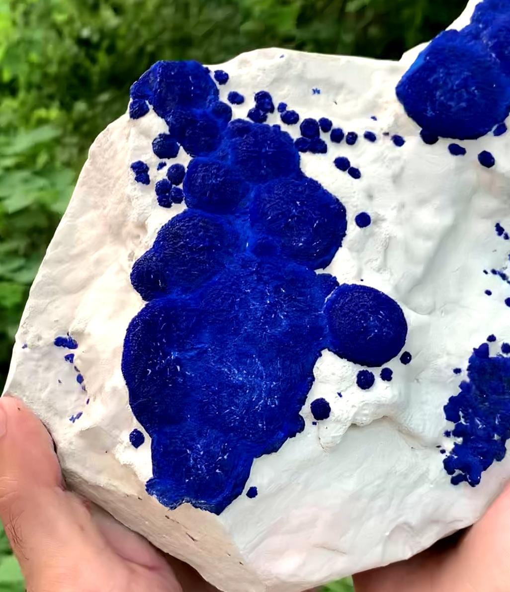 Attractive And Impressive Azurite Sun Round Crystals On Kaolinite Matrix