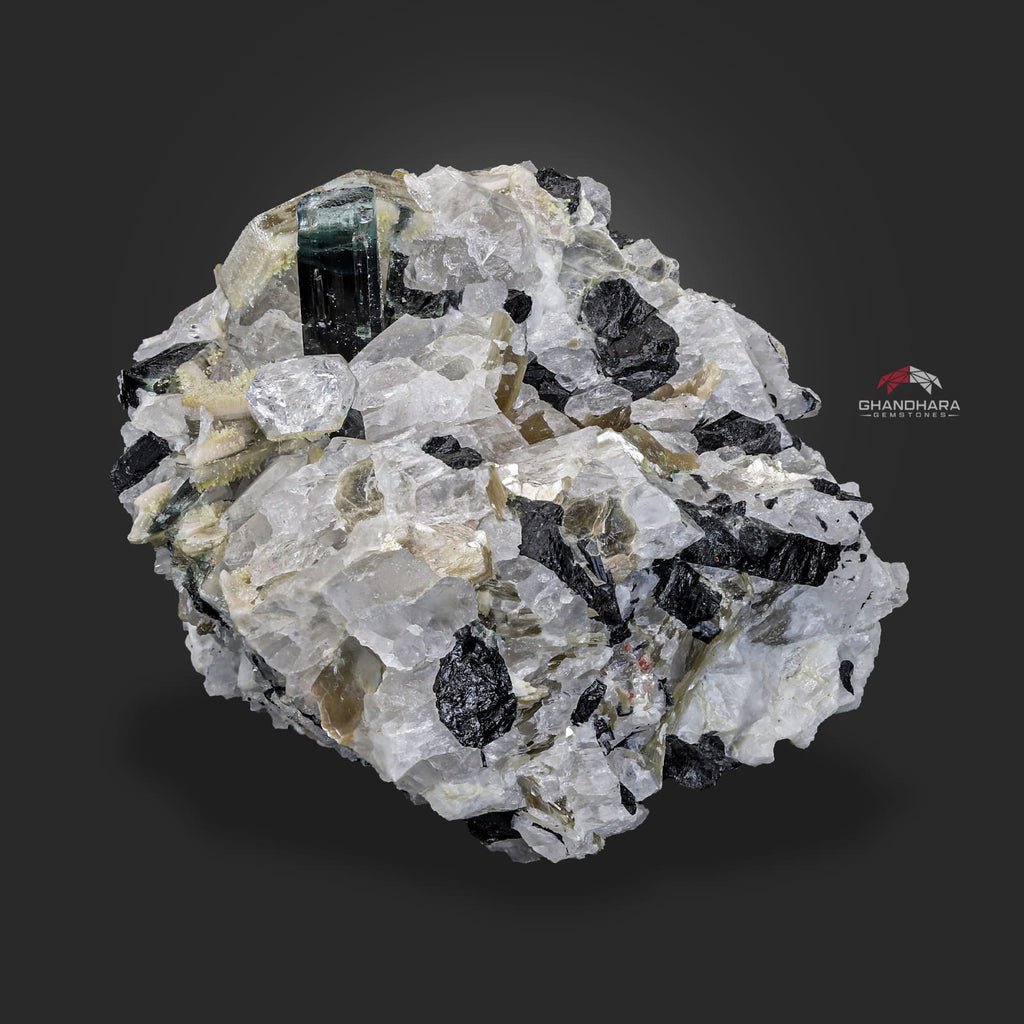 Bicolor Tourmaline With Mint Green Cap On Albite With Mica And Garnet