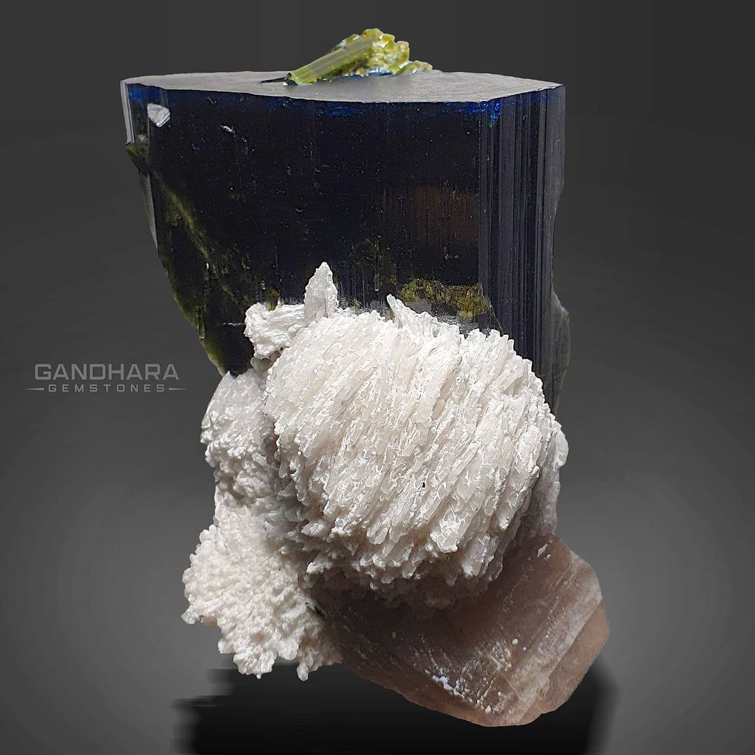 491 Grams Blue Cap Tourmaline Specimen on Cleavelandite