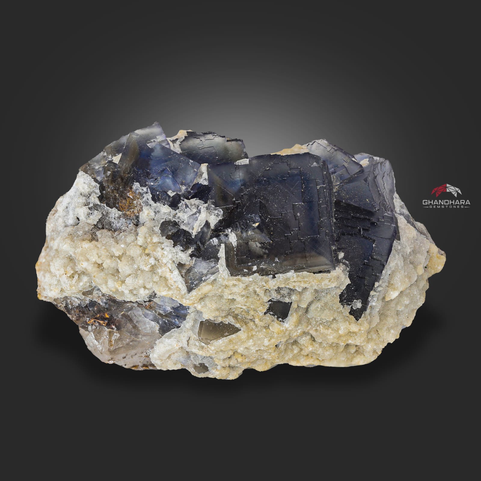 Blue Zone Purple Fluorite Crystals With Creamy White Calcite