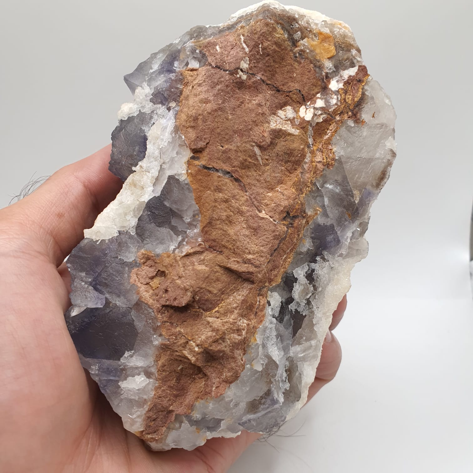 Blue Zone Purple Fluorite Crystals With Creamy White Calcite