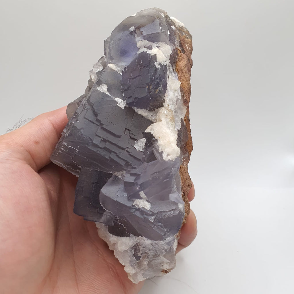 Blue Zone Purple Fluorite Crystals With Creamy White Calcite