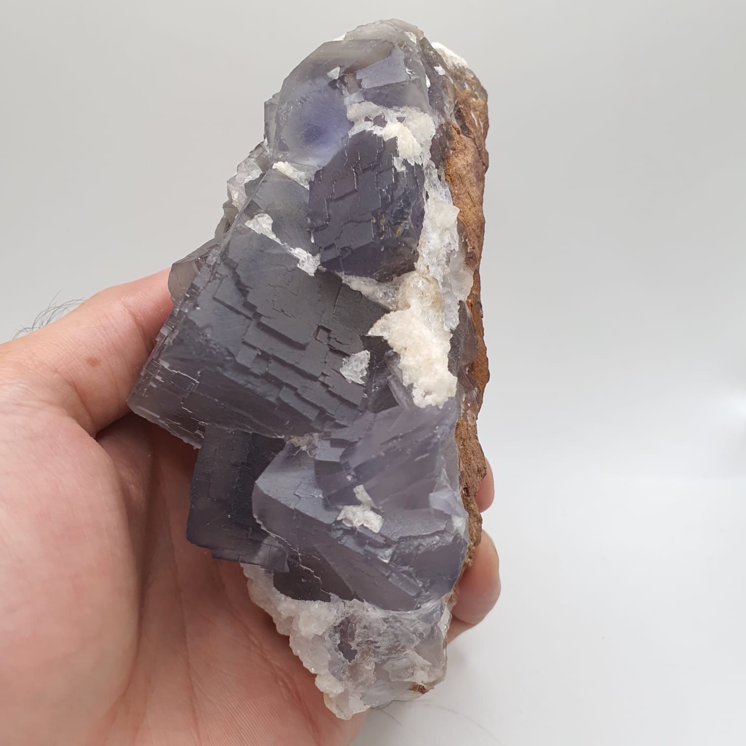 Blue Zone Purple Fluorite Crystals With Creamy White Calcite