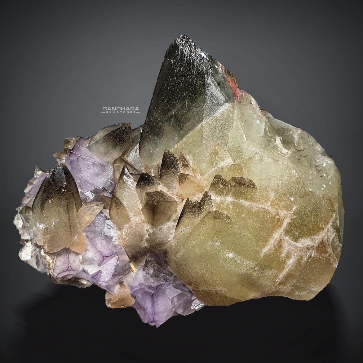 980 Grams Dog Tooth Calcite with Purple Fluorite Specimen