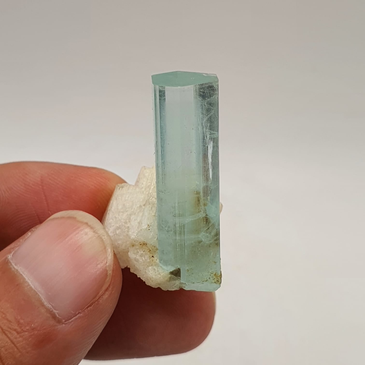 Gem Aquamarine Crystal Nicely Positioned On White Albite