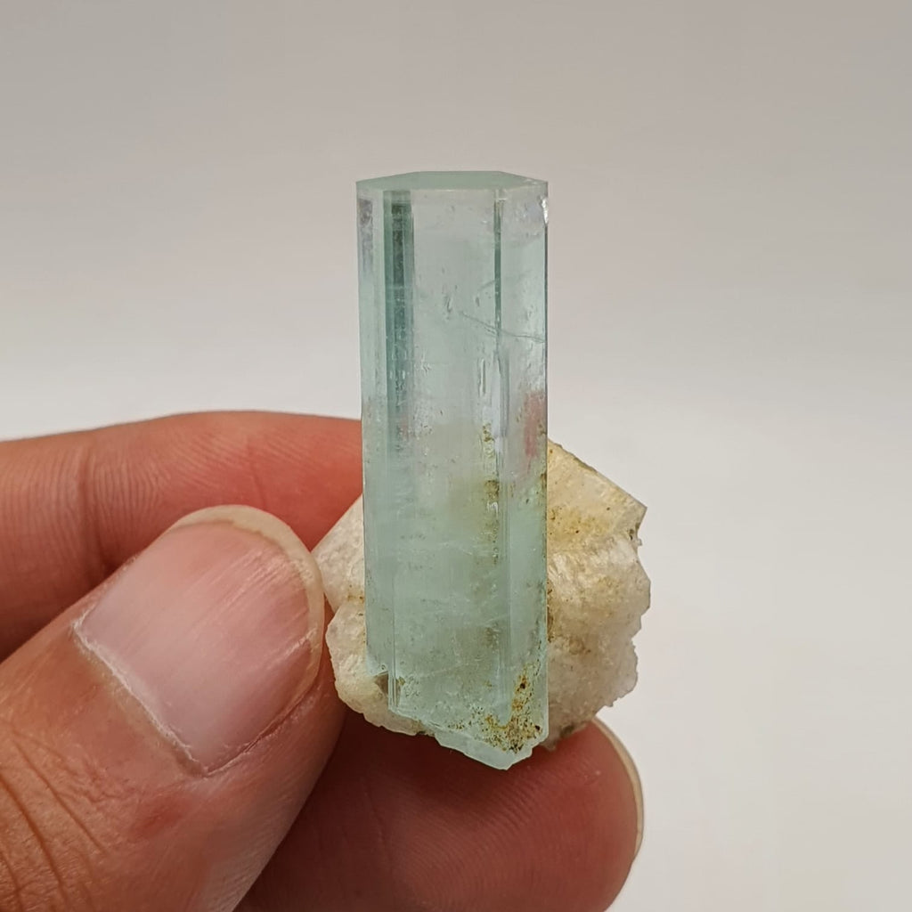 Gem Aquamarine Crystal Nicely Positioned On White Albite