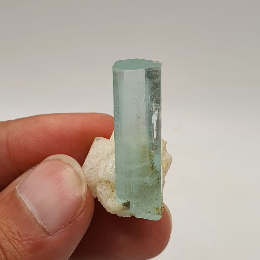 Gem Aquamarine Crystal Nicely Positioned On White Albite