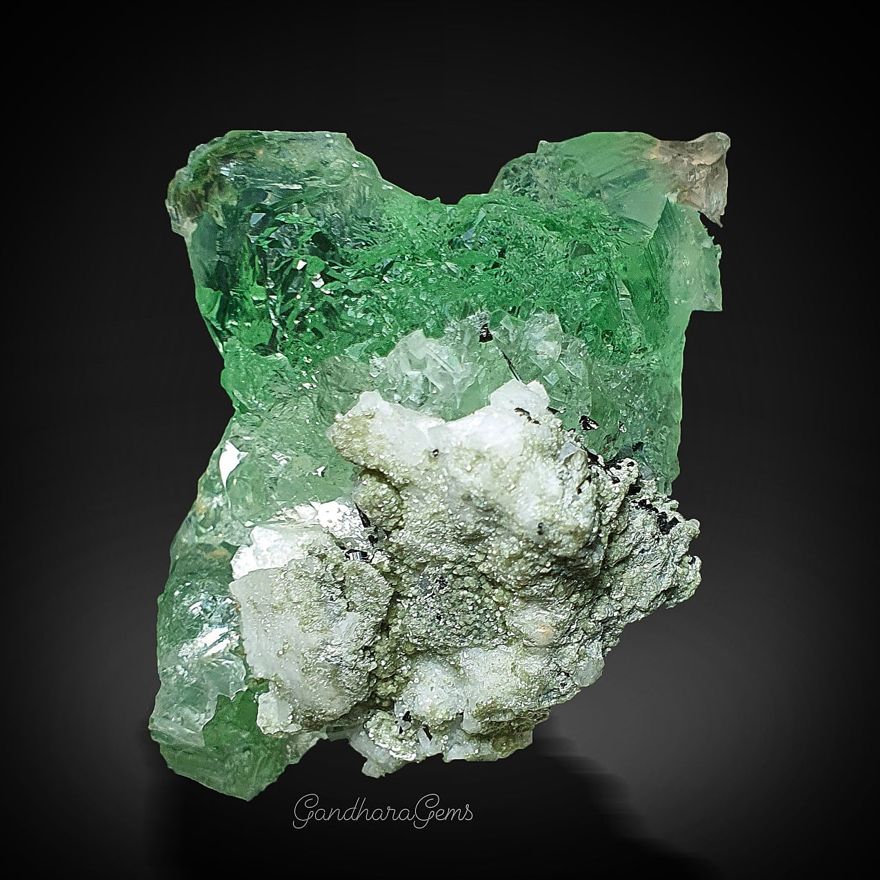 96 Grams Gemmy Vibrant Green Fluorite Crystal on Albite