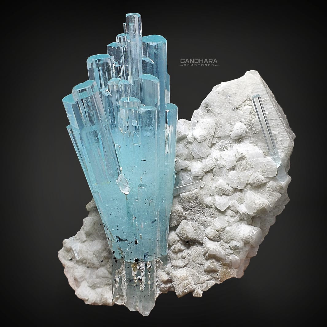 463 Grams Gorgeous Aquamarine Crystals Cluster on Albite