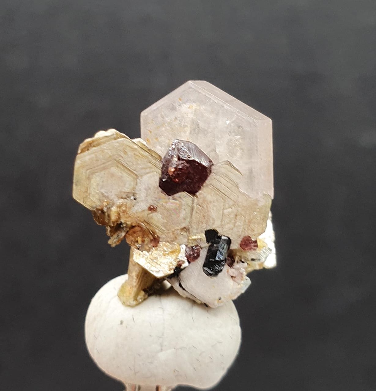Gorgeous Combination Piece Of Pink Apatite with Garnet, Muscovite, Schorl And Albite