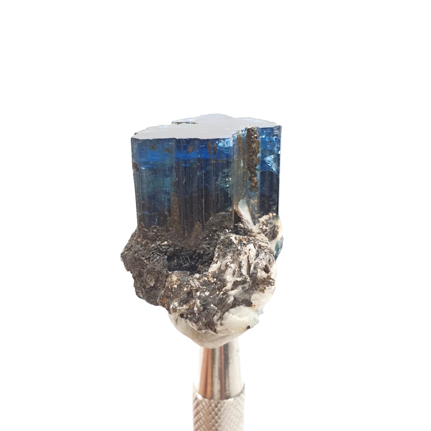 Gorgeous Indicolite Blue Highly Striated Tourmaline on Matrix