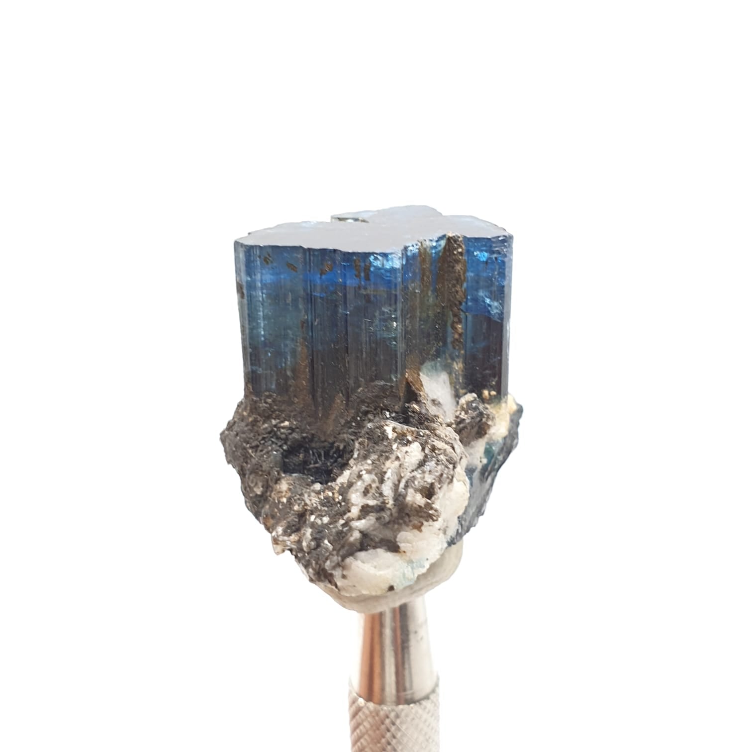 Gorgeous Indicolite Blue Highly Striated Tourmaline on Matrix