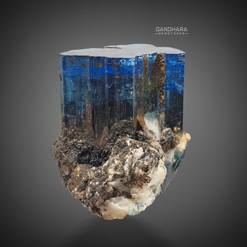 Gorgeous Indicolite Blue Highly Striated Tourmaline on Matrix