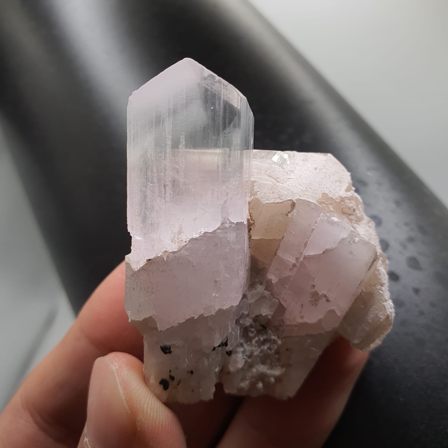 Gorgeous Bicolor Kunzite Nicely Positioned On Smoky Quartz