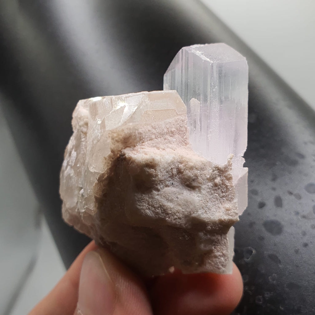 Gorgeous Bicolor Kunzite Nicely Positioned On Smoky Quartz