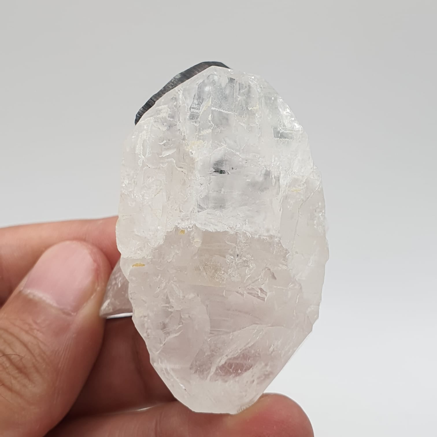 Green Cap Schorl Crystal On Double Terminated Quartz