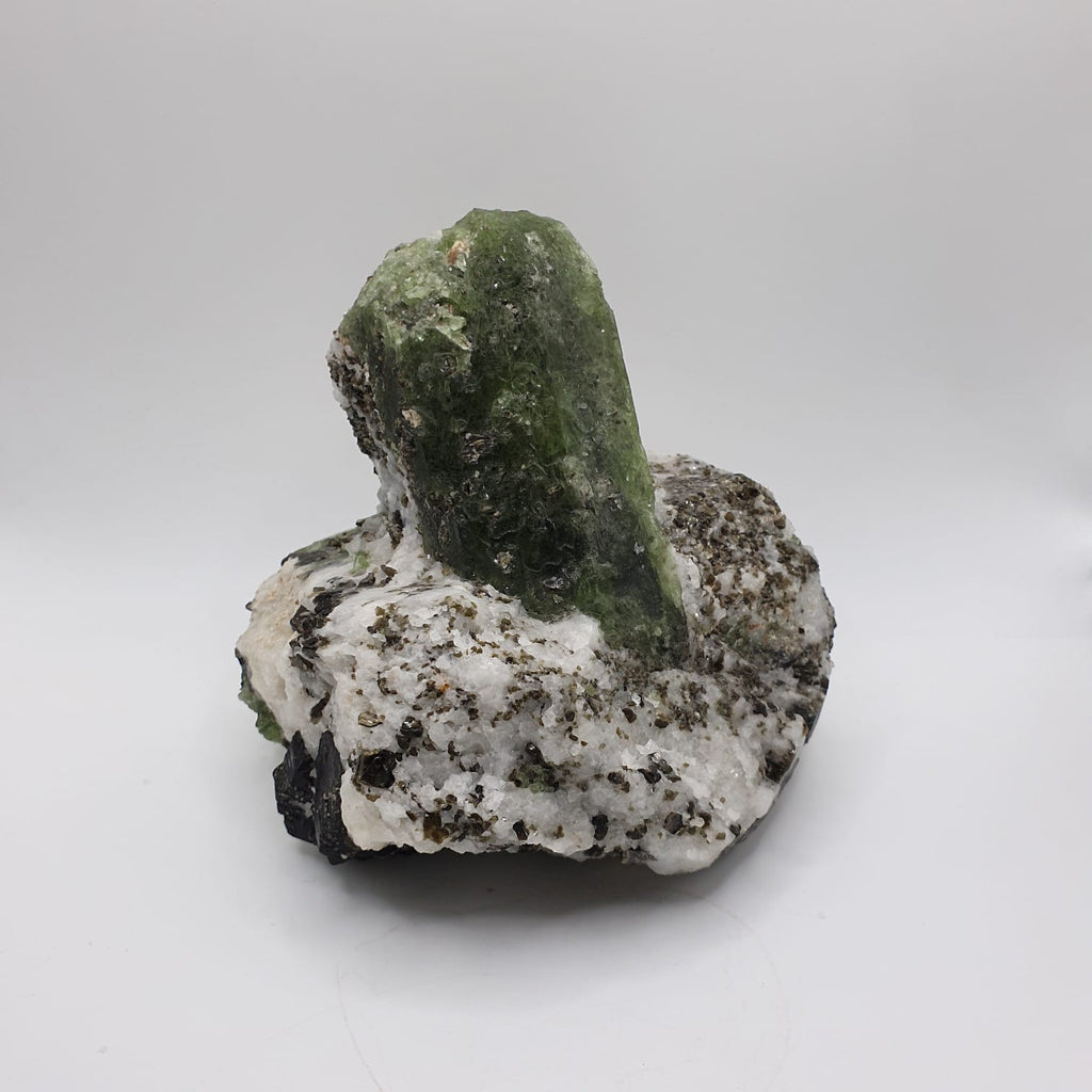 Impressive Diopside Crystal on Calcite with Graphite