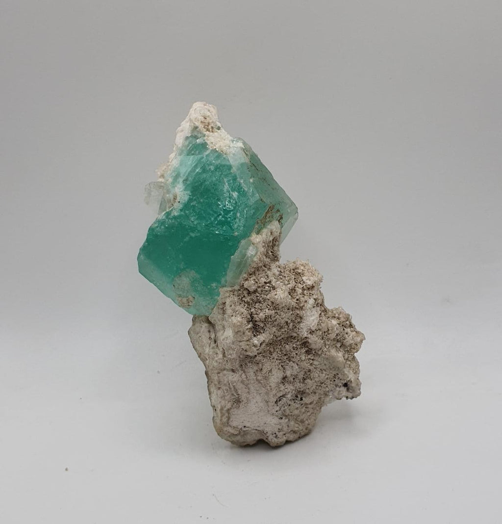Interesting Seafoam Blue Color Fluorite Perched on Albite