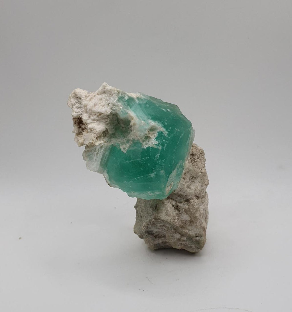 Interesting Seafoam Blue Color Fluorite Perched on Albite