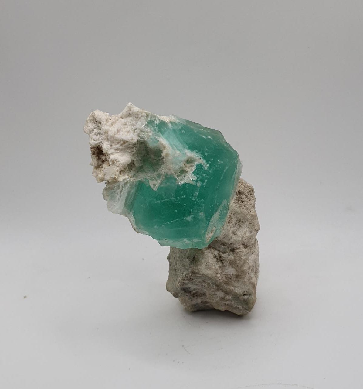 Interesting Seafoam Blue Color Fluorite Perched on Albite