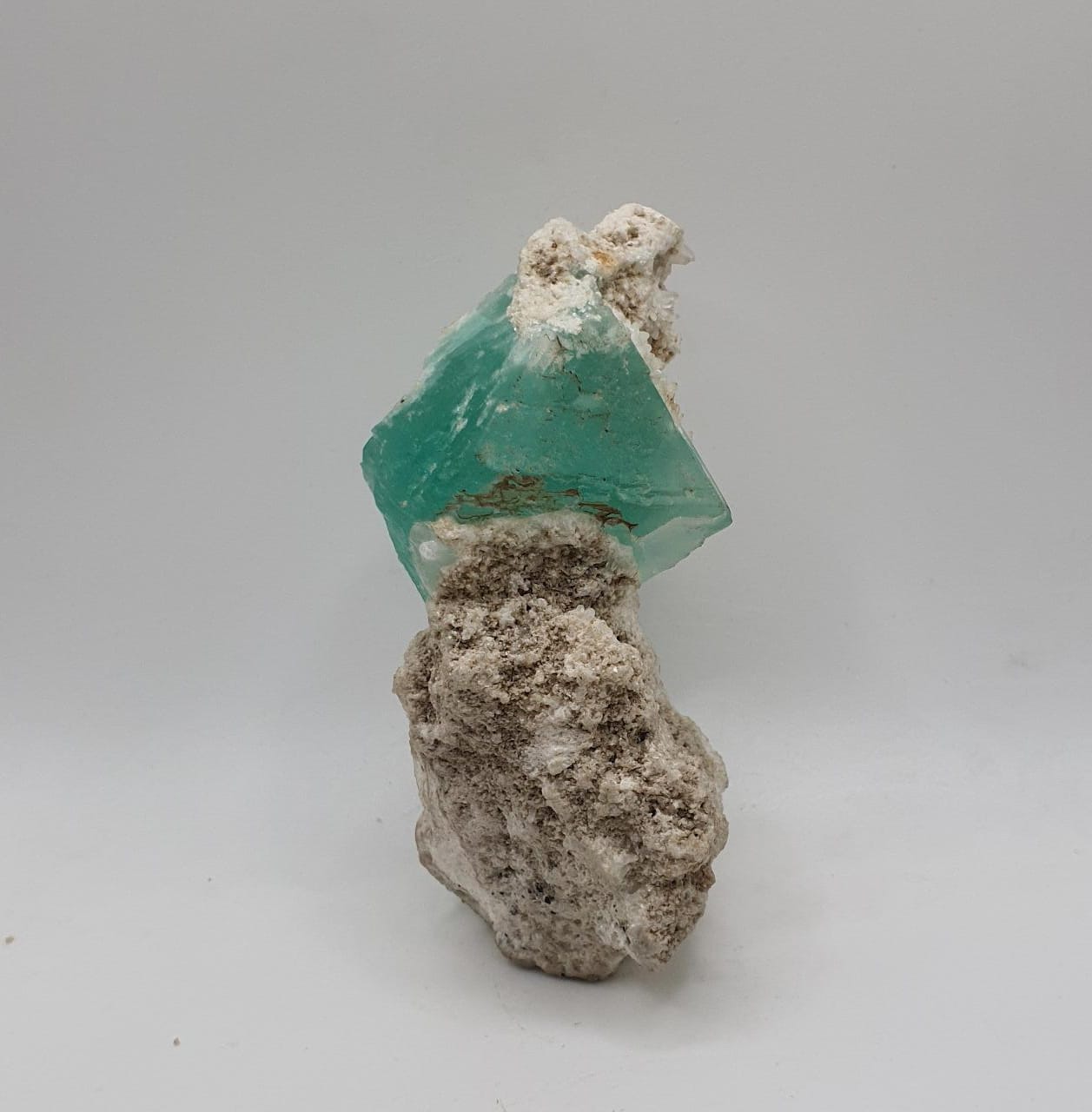Interesting Seafoam Blue Color Fluorite Perched on Albite