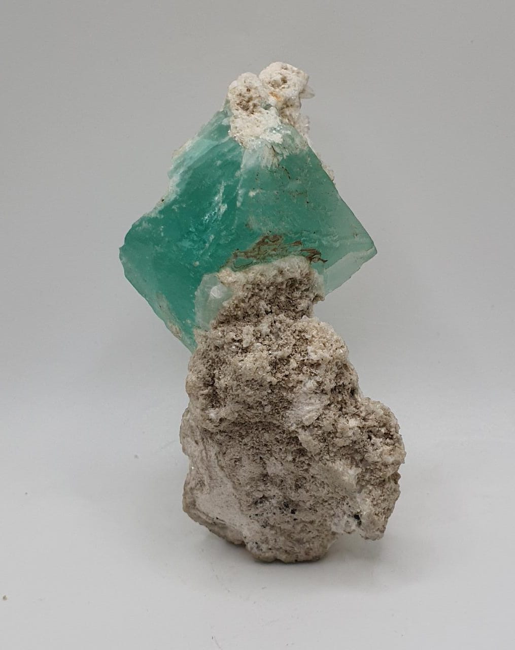 Interesting Seafoam Blue Color Fluorite Perched on Albite