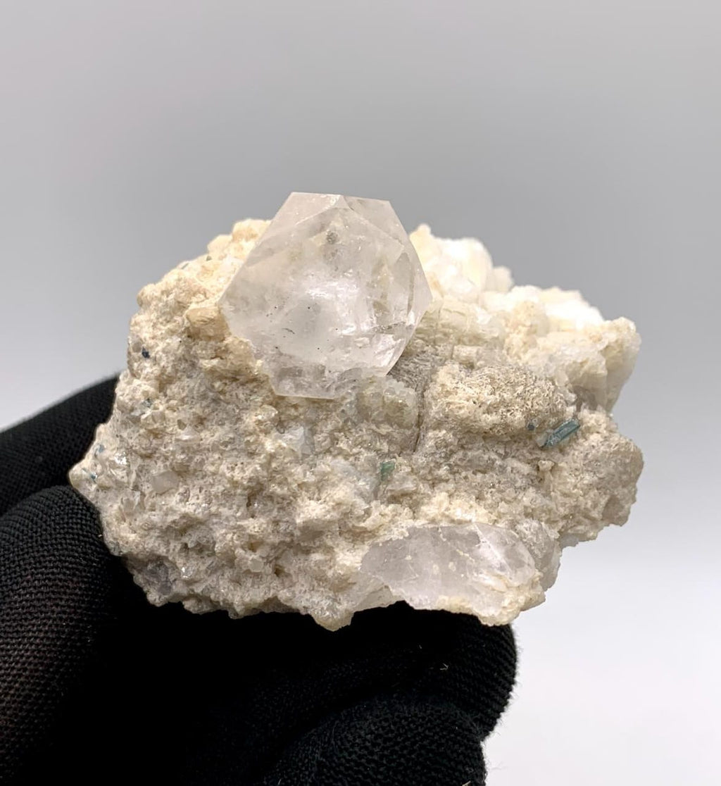 Isolated And Isomatric Gem Morganite Crystal Nicely Perched  Albite With Tourmaline