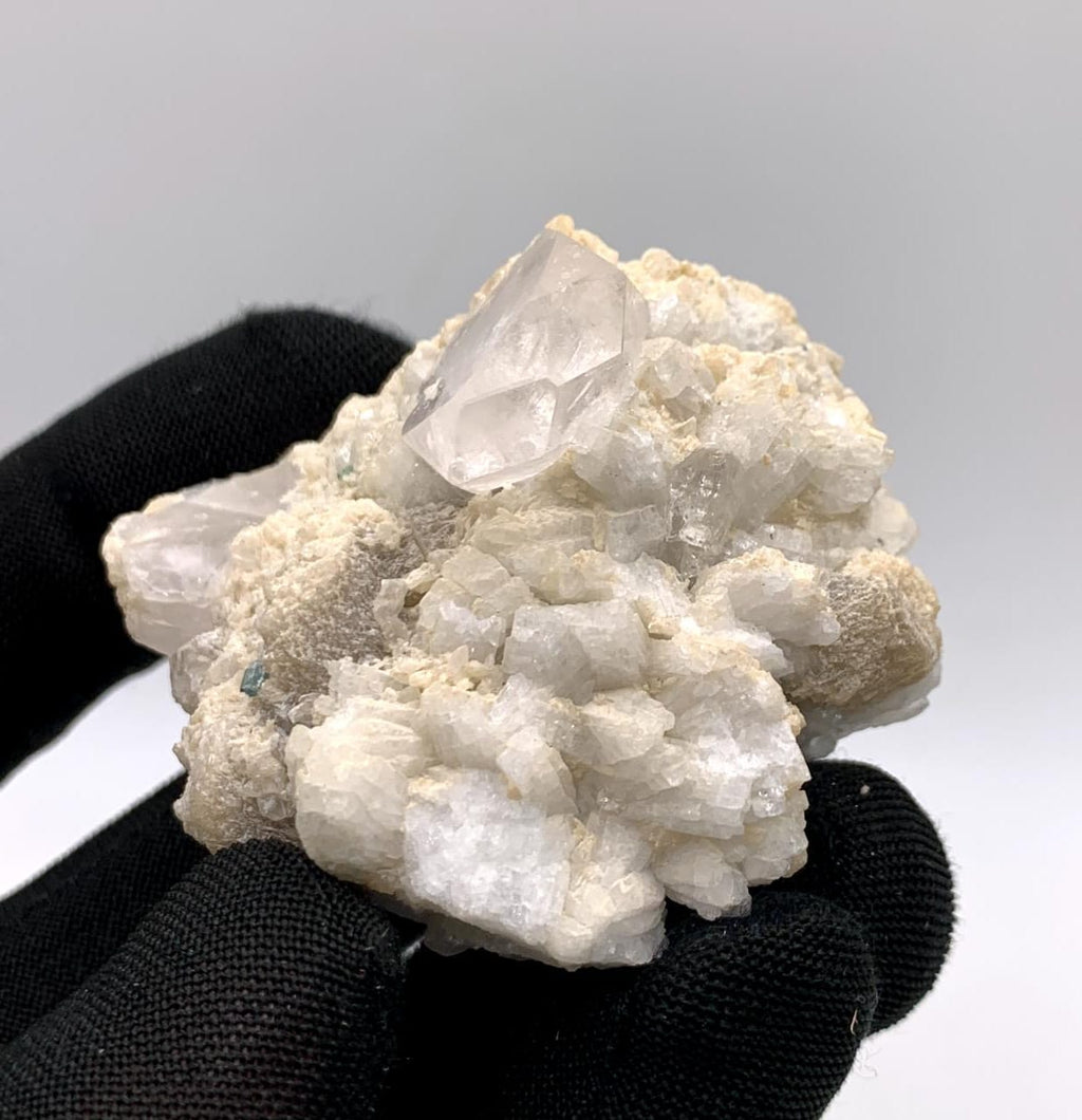 Isolated And Isomatric Gem Morganite Crystal Nicely Perched  Albite With Tourmaline