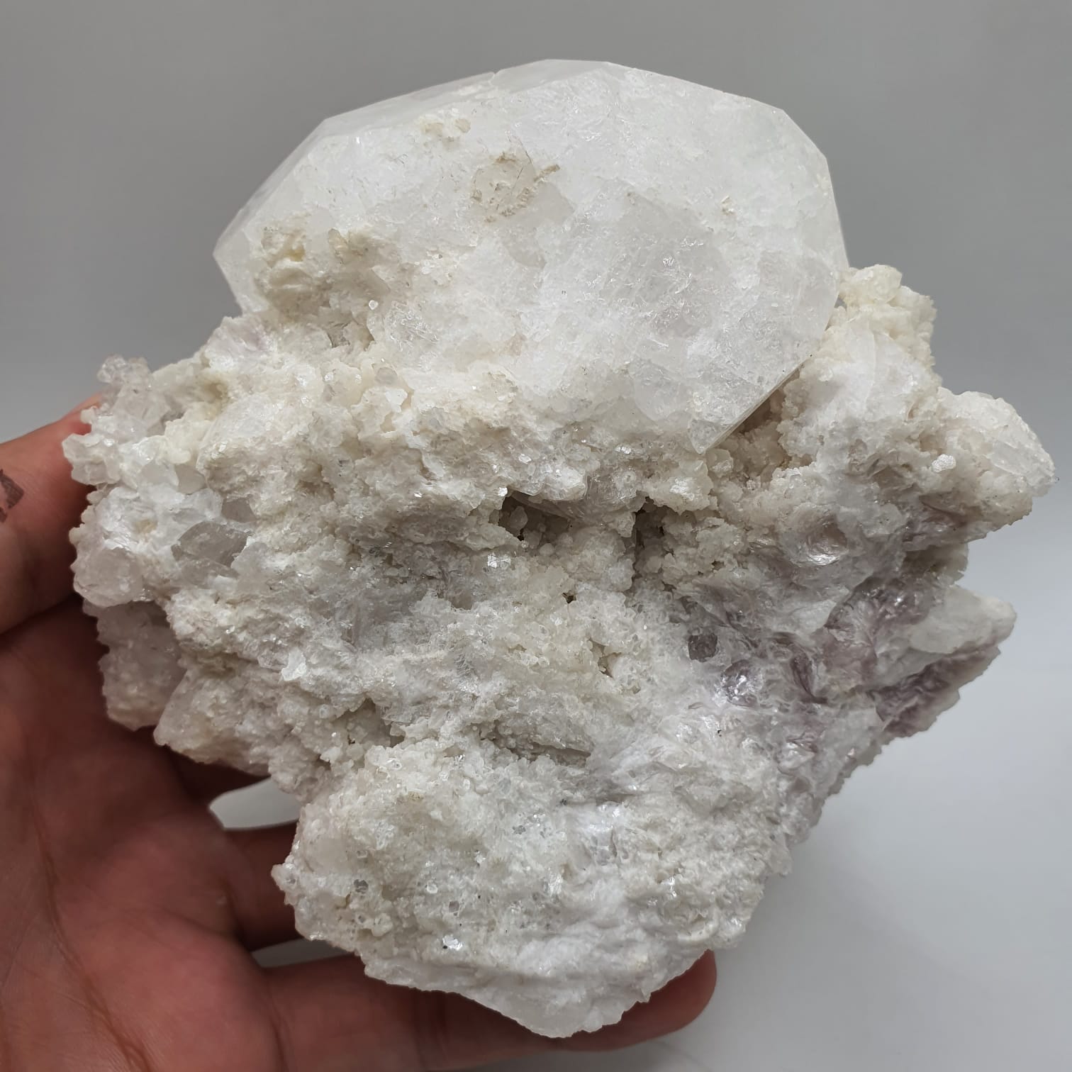 Isomatric Ball Of Pollucite With Herderite On Lepidolite Matrix