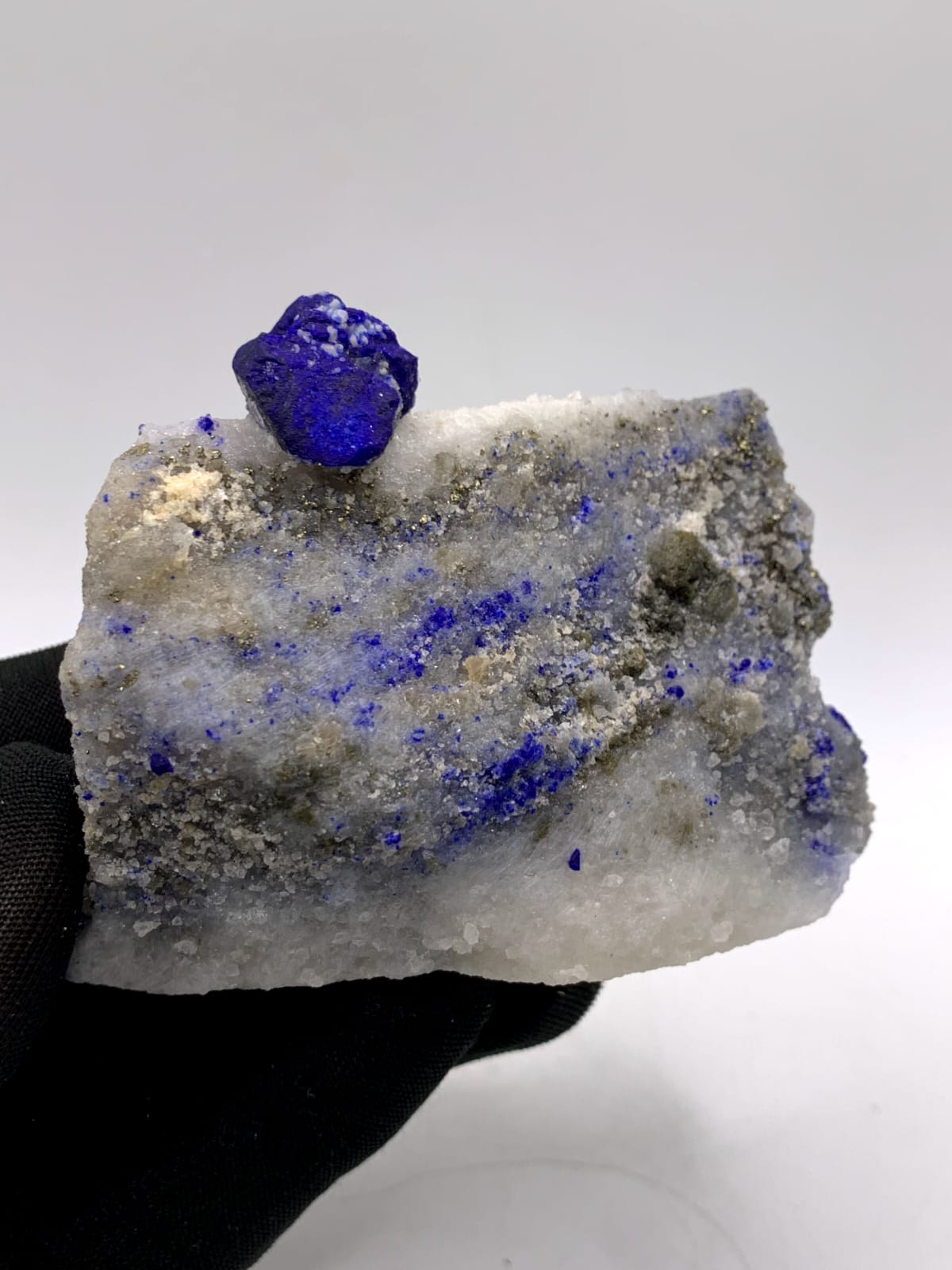 Isomatric Lazurite Crystal Nicely Perched On Calcite With Pyrite