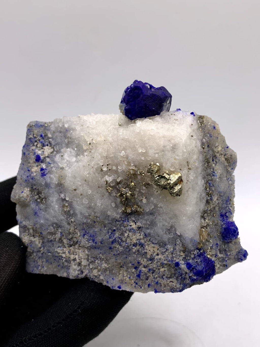 Isomatric Lazurite Crystal Nicely Perched On Calcite With Pyrite